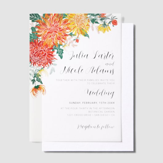 Pastel Spring Dahlia Wildblumen Wreath Wedding Pergament Einladungen (Versetzt)