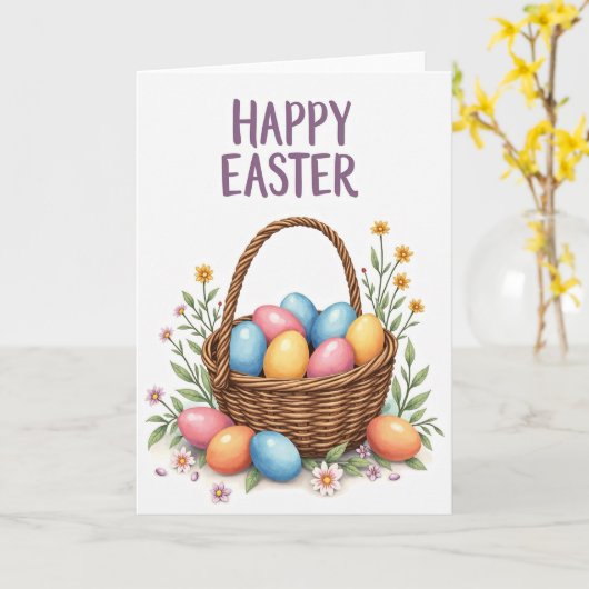 Pastel Spring Eggs Basket Card Karte (Gelbe Blume)
