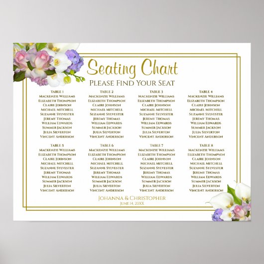Pastel Spring Floral 8 Table Wedding Seating Chart Poster (Vorne)