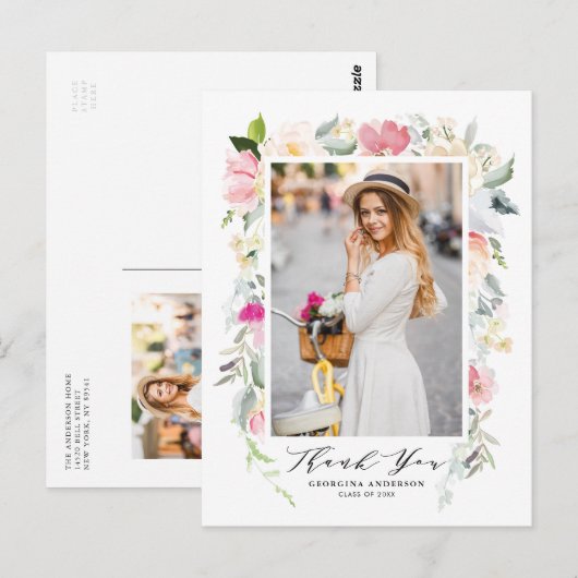 Pastel Spring Floral Blooms Abschluss Vielen Dank Postkarte (Vorne/Hinten)