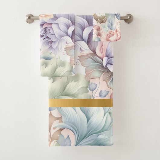 PASTEL SPRING FLORAL GOLD BADEZIMMER TOWEL SET (Insitu)