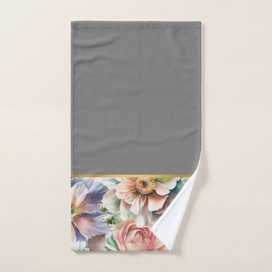 PASTEL SPRING FLORAL GRAU BADEZIMMER TOWEL SET (Handtuch)