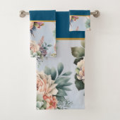 PASTEL SPRING FLORAL NAVY 2 BADEZIMMER TOWEL SET (Insitu)