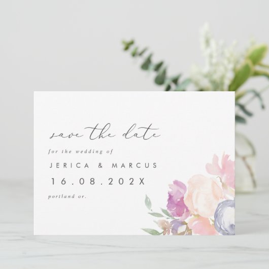 Pastel Spring Floral Wedding Save the Date (Stehend Vorderseite)