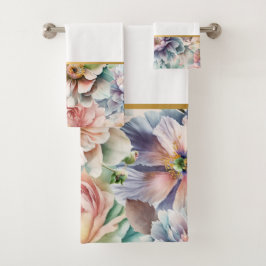 PASTEL SPRING FLORAL WHIRLPOOL BADEZIMMER TOWEL SE BADHANDTUCH SET