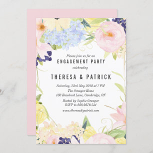 Pastel Spring Flowers Engagement Party Einladung
