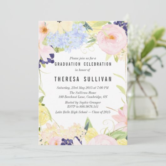 Pastel Spring Flowers Graduation Party Einladung (Stehend Vorderseite)