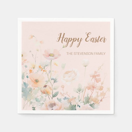 Pastel Spring Flowers Happy Oaster Serviette (Vorderseite)