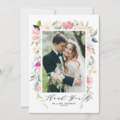 Pastel Spring Flowers Rahmen Foto Wedding Dankeskarte (Vorderseite)