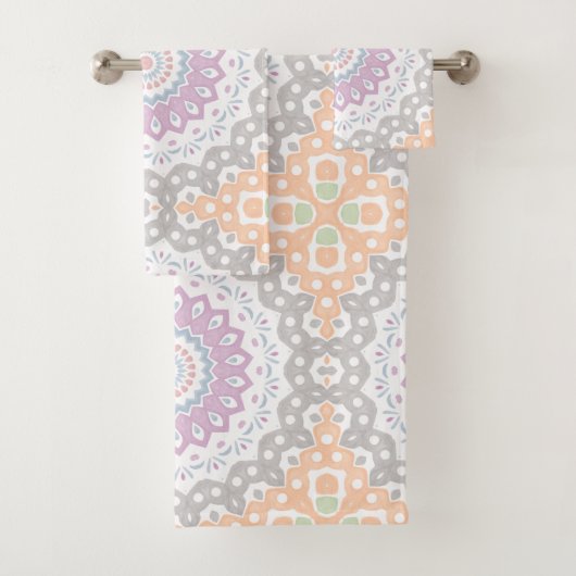 Pastel Spring Mandala Muster in Soft Symmetrie Badhandtuch Set (Insitu)