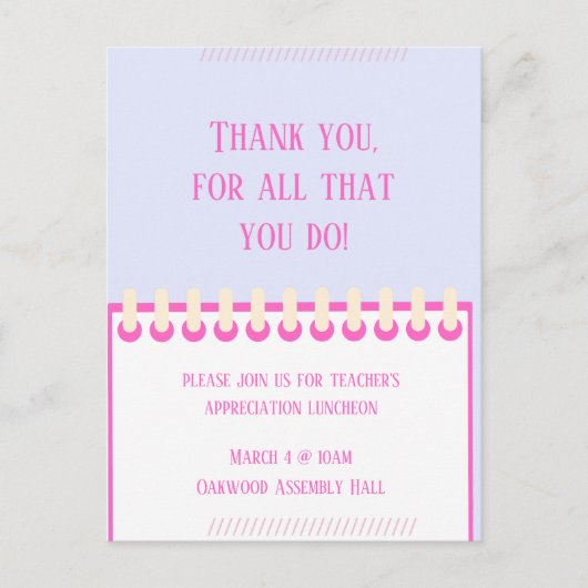 Pastel Spring Teacher Wertschätzung Postkarte (Vorderseite)
