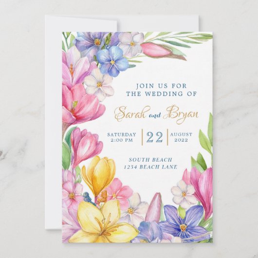 Pastel Spring Tulips Crocus Wedding Einladung (Vorderseite)