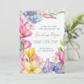 Pastel Spring Tulips Crocus Wedding Einladung (Stehend Vorderseite)