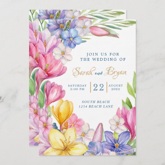 Pastel Spring Tulips Crocus Wedding Einladung (Vorne/Hinten)