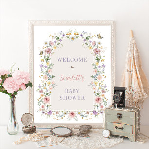 Pastel Spring Wildblumen Babydusche Willkommen Poster