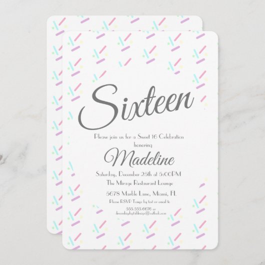 Pastel Sprinkles Ice Creme Party Süß 16 Quince Einladung (Vorne/Hinten)