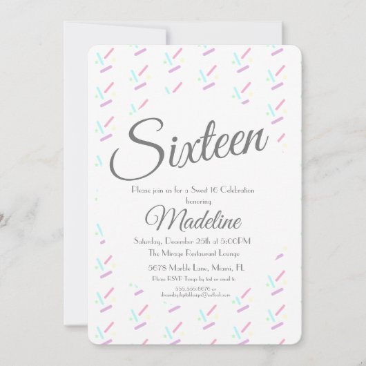 Pastel Sprinkles Ice Creme Party Süß 16 Quince Einladung (Vorderseite)