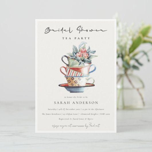 Pastel Stacks Brautparty Tee Party Einladung (Stehend Vorderseite)