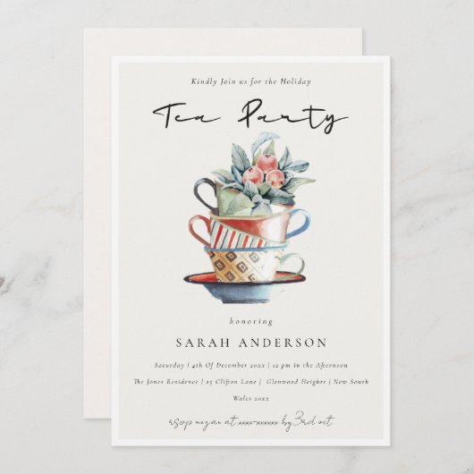 Pastel Stacks Holiday Tee Party Einladung (Vorne/Hinten)