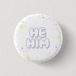 Pastel Star Confetti He Ihm Pronouns Button