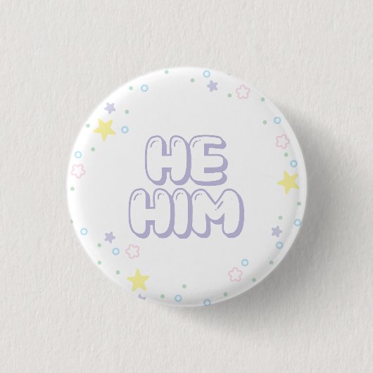 Pastel Star Confetti He Ihm Pronouns Button (Vorderseite)