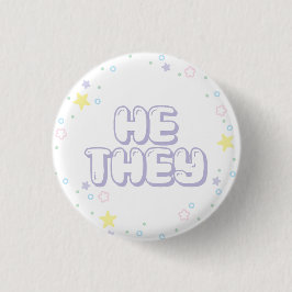 Pastel Star Confetti He they pronouns Button