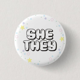 Pastel Star Confetti She/they Pronouns Button