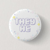 Pastel Star Confetti Sie He Pronouns Button (Vorderseite)