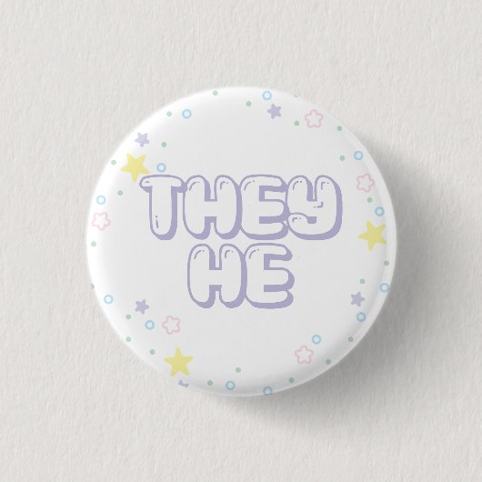 Pastel Star Confetti Sie He Pronouns Button (Vorderseite)