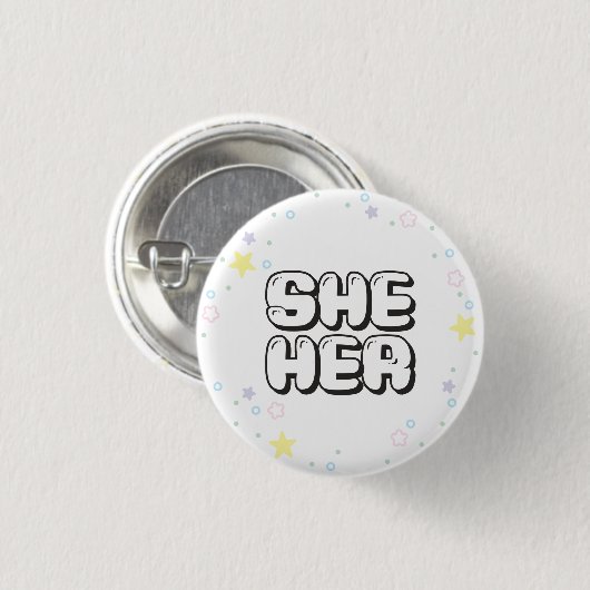 Pastel Star Confetti Sie/Ihre Pronouns Button (Vorne & Hinten)