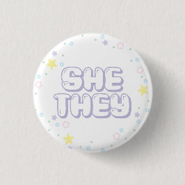 Pastel Star Confetti Sie Pronouns Button