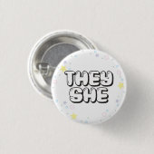Pastel Star Confetti Sie/She Pronouns Button (Vorne & Hinten)