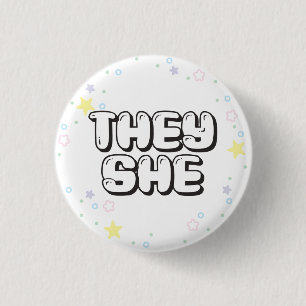 Pastel Star Confetti Sie/She Pronouns Button