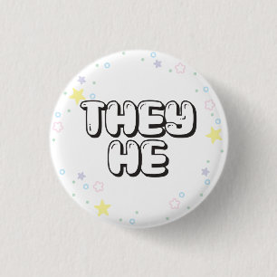Pastel Star Confetti they/He Pronouns Button
