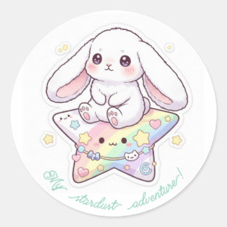 Pastel Star Rider Bunny - Dreamy Kawaii Celestial  Runder Aufkleber