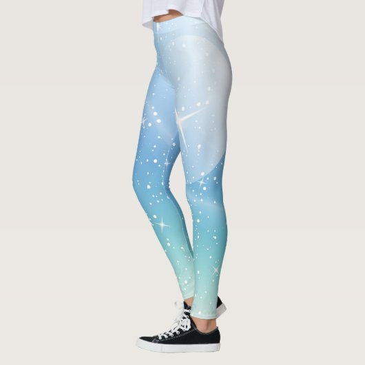 Pastel Starry Sky Blue Gradient Moon Galaxy Design Leggings (Links)