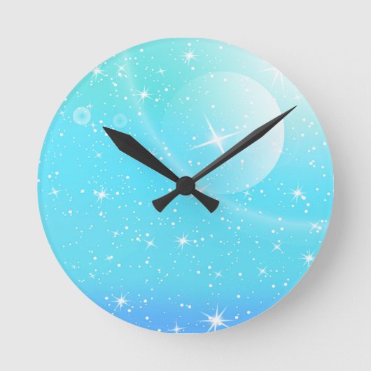 Pastel Starry Sky Blue Gradient Moon Galaxy Design Runde Wanduhr (Vorderseite)