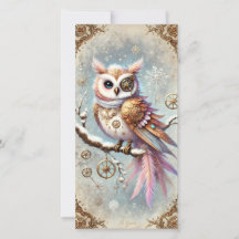 Pastel Steampunk Christmas Card Wise Owl