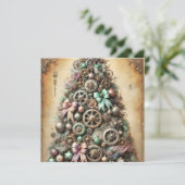 Pastel Steampunk Weihnachtsbaum Grußkarte Feiertagskarte (Stehend Vorderseite)