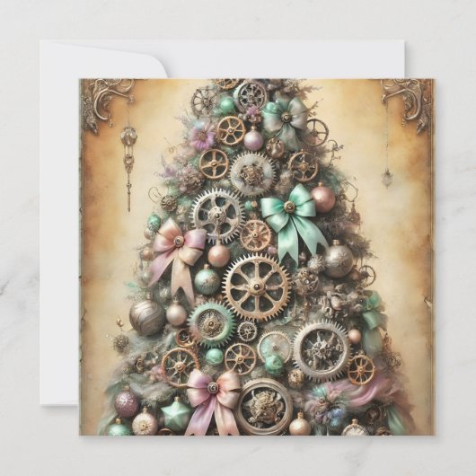 Pastel Steampunk Weihnachtsbaum Grußkarte Feiertagskarte (Vorderseite)