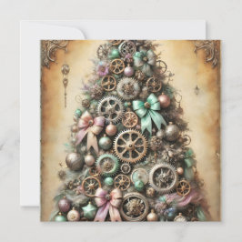 Pastel Steampunk Weihnachtsbaum Grußkarte Feiertagskarte