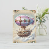 Pastel Steampunk Weihnachtskarte Antike Luftfahrt Karte (Stehend Vorderseite)