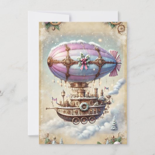 Pastel Steampunk Weihnachtskarte Antike Luftfahrt Karte (Vorderseite)