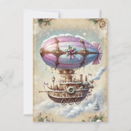 Pastel Steampunk Weihnachtskarte Antike Luftfahrt Karte