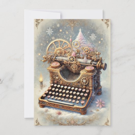 Pastel Steampunk Weihnachtskarte Antike Schreibmas Karte (Vorderseite)