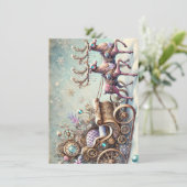 Pastel Steampunk Weihnachtskarte Antiker Rentier Karte (Stehend Vorderseite)