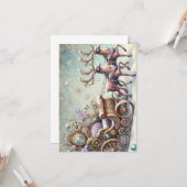 Pastel Steampunk Weihnachtskarte Antiker Rentier Karte (Vorderseite/Rückseite Beispiel)