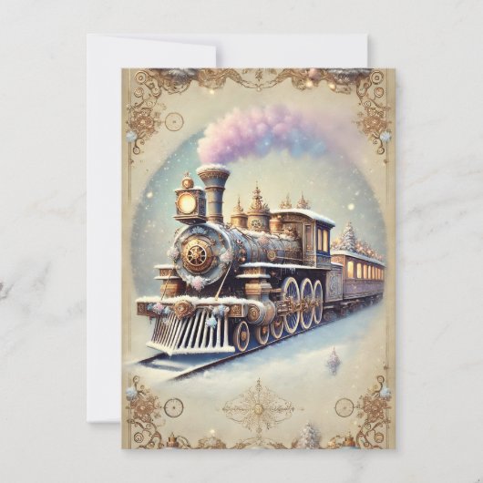 Pastel Steampunk Weihnachtskarte Antiker Zug Karte (Vorderseite)