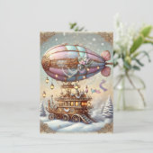 Pastel Steampunk Weihnachtskarte Antique Blimp Karte (Stehend Vorderseite)