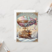 Pastel Steampunk Weihnachtskarte Antique Blimp Karte (Vorderseite/Rückseite Beispiel)